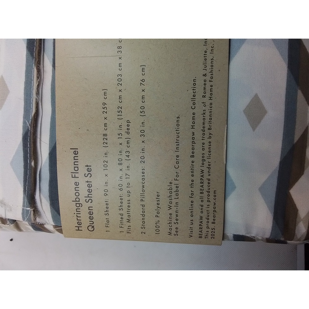Queen Flannel Sheets-Bear Paw-Queen Size Fitted Set-Herringbone - Picture 3 of 4